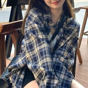 Turn-down Collar Navy Plaid Blouse Sun Protection Blusas Tops Tunic Tops