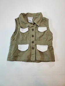 Sweet Heart Rose Khaki Vest Size 2T White Lace Faux Pocket Flaps Button Closure - Picture 1 of 4
