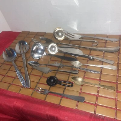 15 Piece Lot Of Vintage Silverware Variety Serving Forks Cocktail Forks Spoons - Image 1 of 4