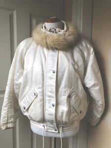 NILS Womens 80s White Goose Down Snow Jacket Coyote Collar Size 6 USA - Picture 1 of 9