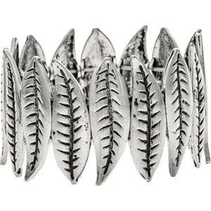 Silver Engraved Leaves Stretch Bracelet - Picture 1 of 1