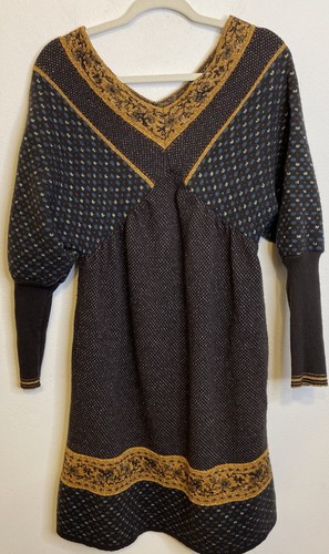 Abito maglione Kenzo collo a V misto lana Dolman manica lunga taglia M tasche oro