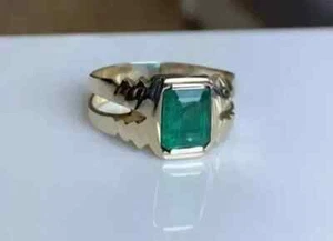 Lab Created Emerald Men's 2Ct Emerald Cut Engagement Ring 14K Yellow Gold Plated - Picture 1 of 8