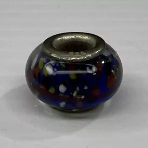 925 Sterlingsilber Retired Italien Murano Kunst Glas Blase Perle Blau Mehrfarbig - Bild 1 von 5