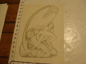 L.H. HART art: trippy 10 x 14--penicl & wash INTERLOCKING FIGURES & GIANT SNAKE - Picture 1 of 3