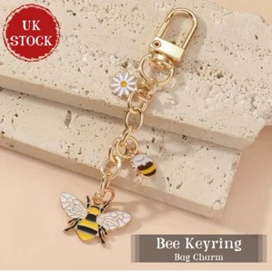 Bumble Bee Key Chain Tag Rhinestones Key Ring Keyring Fun Bag Charm - Picture 1 of 2