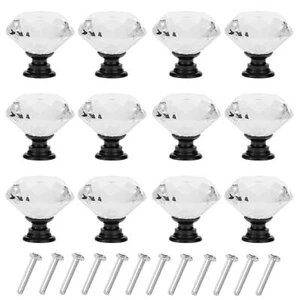 12 Pack Drawer Knobs Diamond Shaped Crystal Glass 30mm Cabinet Knobs Pull Handle - Picture 1 of 8