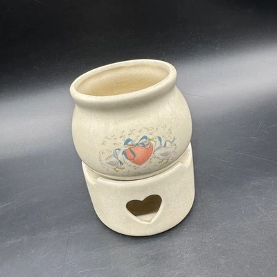 Vintage Potpourri Wax Warmer Heart Cutouts Blue Bow Goose 1980s Ceramic Cottage - Image 1 of 4