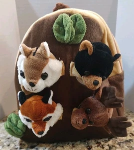Unipak Kids Backpack 11" Brown Forest Animals With Bear/Moose/Fox/Chipmunk Cute - Picture 1 of 7