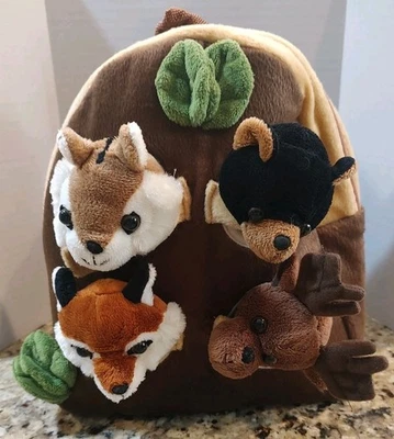 Unipak Kids Backpack 11" Brown Forest Animals With Bear/Moose/Fox/Chipmunk Cute - Image 1 of 4
