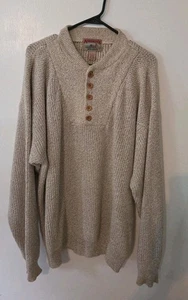 Vintage ADIRONDACK Mens Sweater SAVILE ROW Cotton Knit Biege Button Front Sz L - Picture 1 of 7