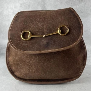 Gucci Horsebit Suede Shoulder Bag Brown Authentic Leather Crossbody - Picture 1 of 11