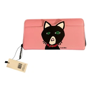 Marc Tetro schwarze Katze rosa umlaufender Reißverschluss Kunstleder Geldbörse 8 Zoll - Bild 1 von 5