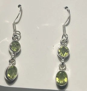 Sterling-Silber doppelte netzförmige grüne Peridot Ohrhänger neu - Bild 1 von 4