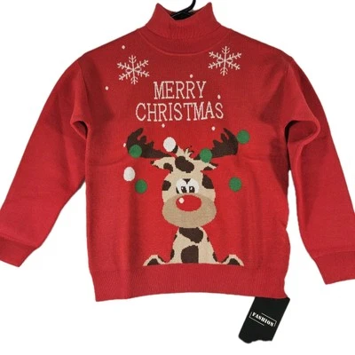 Nuevo con etiquetas Suéter Feliz Navidad Cuello Alto Reno/Copo de Nieve Talla Pequeña Foto 1 de 3