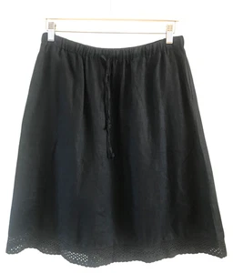 Kate Hill Women's 100% Linen Elastic Tie Waist Crochet Hem Skirt Black Size PS - Picture 1 of 12