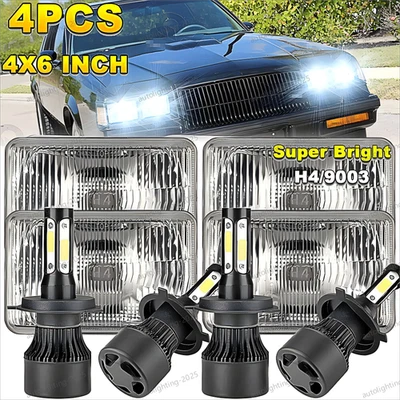 For Buick Regal Grand National 1984-1987 4PCS 4X6" LED Headlights Hi-Lo Beams A+ — 第 1/4 张图片