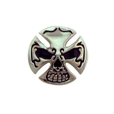 Silver Biker Skull Metal Cross Concho 3D Motorcycle Leathercraft Accessory Gift - Image 1 of 2