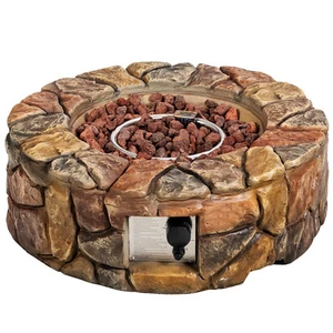 28-inch Stone Gas Fire Pit 40,000 BTU Propane Patio Yard w/ Lava Rocks - Picture 1 of 10