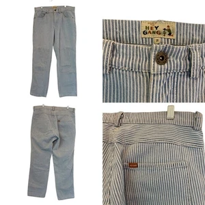 Hey Gang Doppelknie Eisenbahn gestreift Denim Utility Hose Damengröße 2 passt 30 USA - Bild 1 von 17
