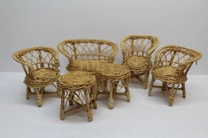6 pc Set Vintage Wicker Rattan Doll Furniture Barbie Size - Bild 1 von 6