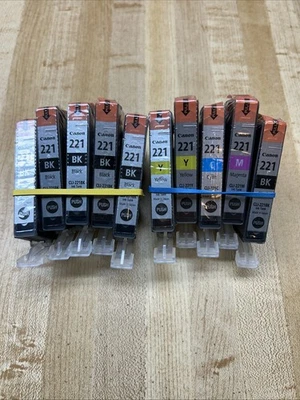 Tinta para impresora Canon 221 ~ CLI-221BK, CLI-221C, CLI-221M, CLI-221Y - Lote de 10 Foto 1 de 4