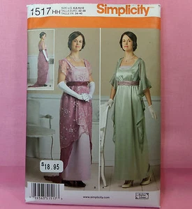 Vestido Simplicity 1517 Imperio Histórico En Capas Vestido Disfraz Patrón talla 6-12 Nuevo - Imagen 1 de 2