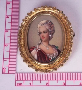 18K Retro Large Yellow Gold Hand Painted Brooch/Pin Jeweled Over - Picture 1 of 4