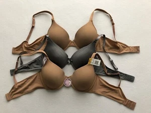 Hanes & Secret Treasures Bras Underwire Padded Set of 3 Tan & Gray 36C - Picture 1 of 7