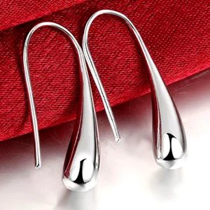 925 Sterling Silver Water Drop Pendants Hoop Earrings for Women Wedding Party Lu - Picture 1 of 12