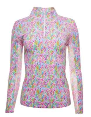 NWT Ladies IBKUL Lola Pineapple Multi Long Sleeve Mock Golf Shirt S M L XL - Image 1 of 2