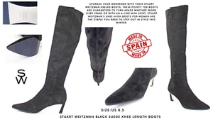 Stuart Weitzman Women's Black Suede Knee Length Boots: Size 8.5 M - Picture 1 of 9