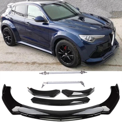 Kits de carrocería de alerón divisor de labios de parachoques delantero negro brillante para Alfa Romeo Giulia Foto 1 de 4