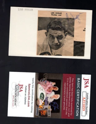 LEO SUGAR HOF Signed Auto Photo on Index Card Signature Cut Lions JSA 💎 COA - Image 1 of 3