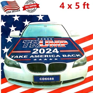 Trump Flag Car Hood Cover Universal Size Elastic Polyester Patriot USA 4x5 ft - Picture 1 of 7