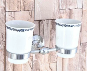 Polished Chrome Double Tumbler Cup Holder Toothbrush Holder Bathroom Accessory - Picture 1 of 7