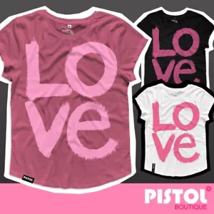 Pistol Boutique Women's Casual Crew Neck LOVE PAINT GRAFFITI Fashion T-shirt - Picture 1 of 19