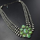 OSCAR CALDERA Sterling Silver Navajo Pearls SONORAN GOLD TURQUOISE NECKLACE