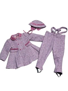 Vintage Rothchild Tweed Wool set Girls 4 Coat pants cap bonnet hat Blue pink - Picture 1 of 21