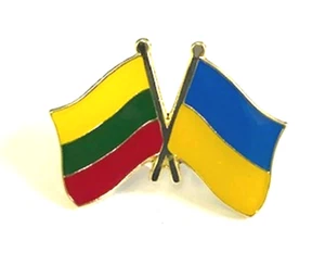 LITHUANIA  & UKRAINE  FRIENDSHIP Flags Badge - made from metal & enamel - Picture 1 of 3