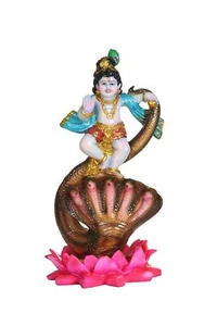Bal Lord Krishna on Snake Idol Showpiece Statue Figurine 11 Inches - Picture 1 of 4