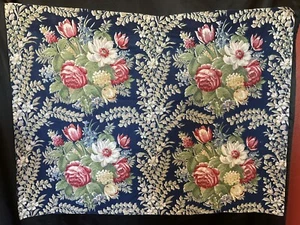 antique linen floral indigo background - Picture 1 of 7