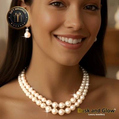 Reino Unido Mujeres Damas Imitación Perla Joyería Collar Aro Colgante Conjunto Regalo Boda Foto 1 de 4