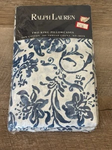 Set 2 federe Ralph Lauren Orleon Flor Blue King vintage 200 pezzi nuove - Foto 1 di 5