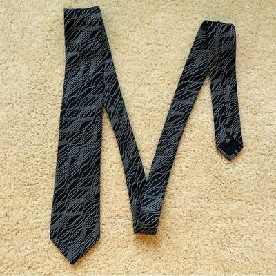 Murano Men's 100% Black Silk Tie - Abstract - Hand Tailored in USA - EUC - Image 1 of 4