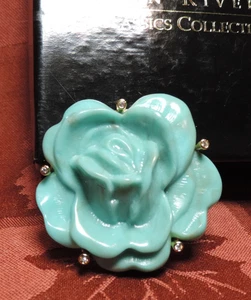 NOS JOAN RIVERS ANSTECKNADEL BROSCHE STRASS BLAU ROSE BLUME GOLDFARBEN 2" ANSEHEN - Bild 1 von 1