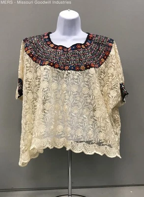 Women's Cream Lace Floral Embroidered Boho Blouse Shirt - No Size - Image 1 of 4
