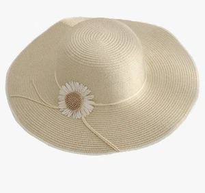 Women Wide Brim Summer Straw Sun Hat Floppy Foldable Sun Visor Hat with Sunflowe - Picture 1 of 7