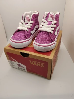 Vans Sk8-Hi Top Zip Glitter Pink White  Kids 3.5T + NEW-IN-BOX RARE - Image 1 of 4