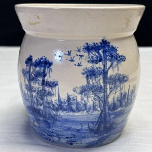 Jarrón de colección Crock escena azul cobalto arte popular rústico firmado pantano pantano pantano pantano pantano pantano pantano pantano - Imagen 1 de 24